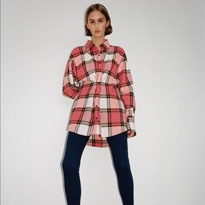 Zara Red Check Short Darts Button Down Top Dress